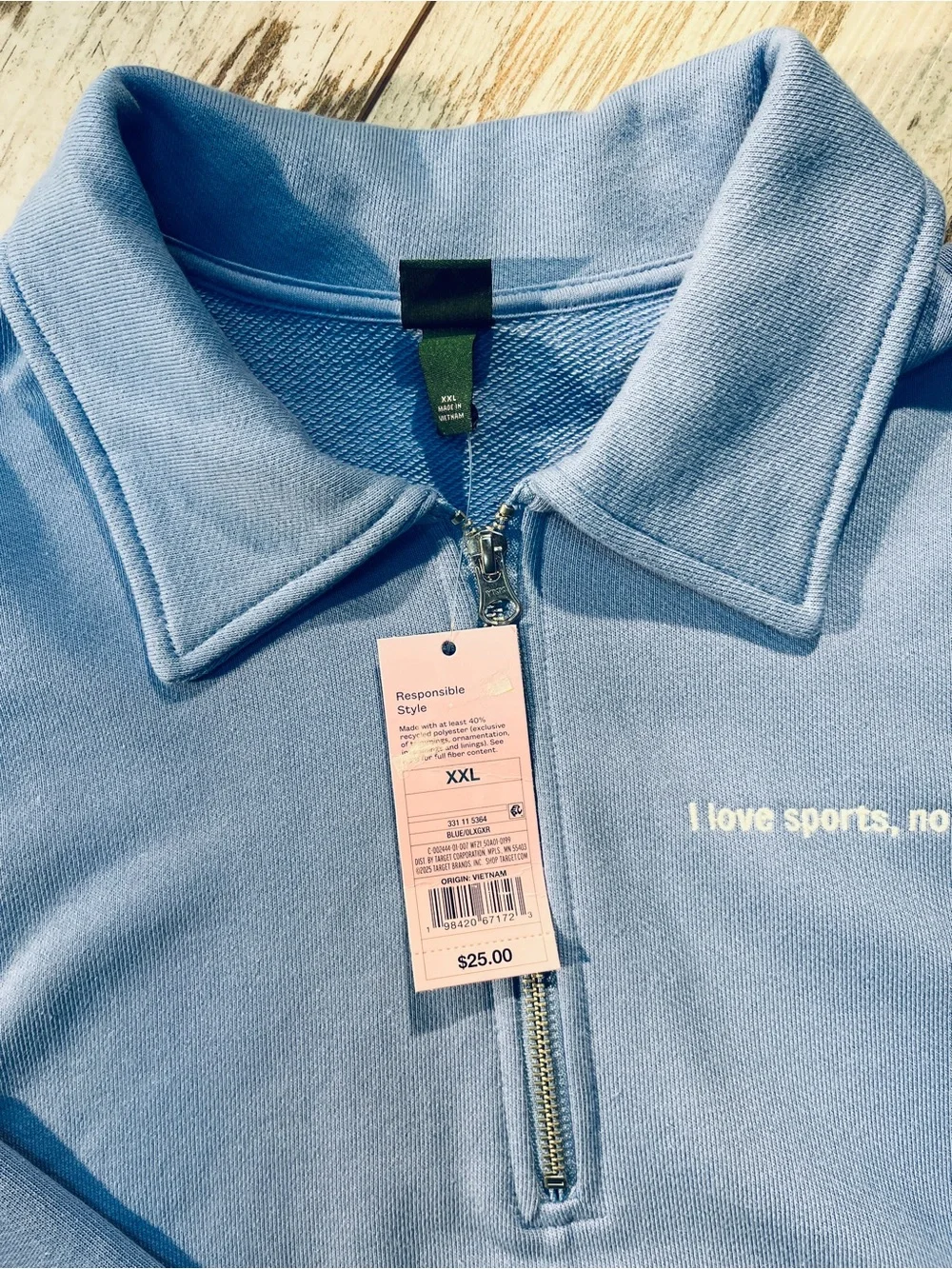 Wild Fable Cornflower Blue Polo Quarter Zip Sweatshirt Graphic Cropped XXL NWT - Picture 7 of 13